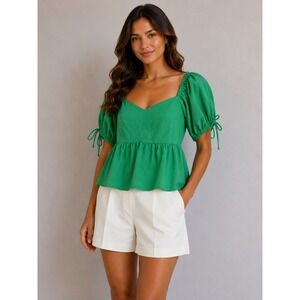 Fanco Puff Sleeve Peplum Blouse Preppy Academia Brunch Quiet Luxury‎ Old Money